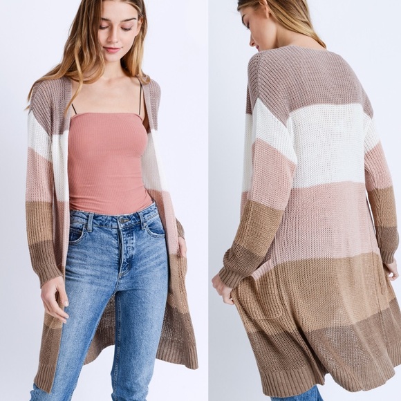 Multi Stripe Color Block Long Sweater Cardigan - Picture 3 of 3